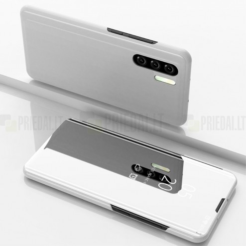 Huawei P30 Pro plastikinis atverčiamas sidabrinis dėklas