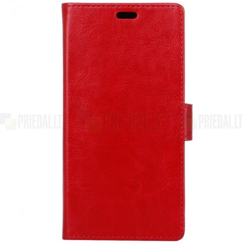 Huawei P30 atverčiamas raudonas odinis dėklas, knygutė - piniginė