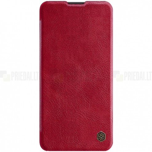 Huawei P40 prabangus Nillkin Qin serijos raudonas odinis atverčiamas dėklas - knygutė