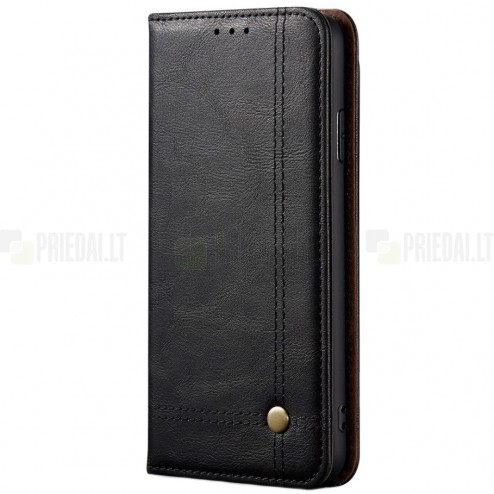 Deluxe atverčiamas juodas odinis Huawei P40 Pro+ dėklas - knygutė