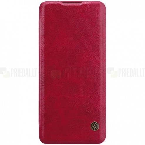 Huawei P40 Pro+ prabangus Nillkin Qin serijos raudonas odinis atverčiamas dėklas - knygutė