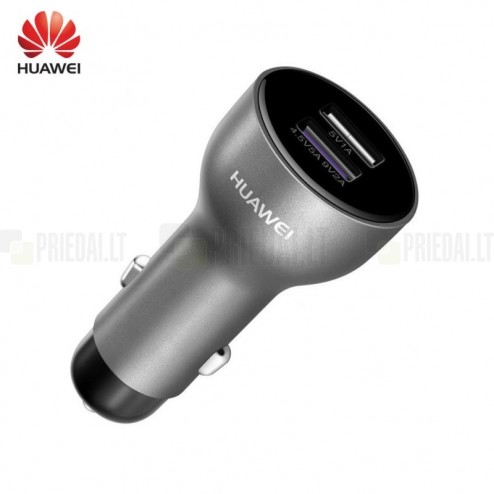 Originalus „Huawei“ Super Charge Dual-Port AP38 automobilinis įkroviklis sidabrinis su Type- usb laidu (4.5V/5A, 5V/4.5A)