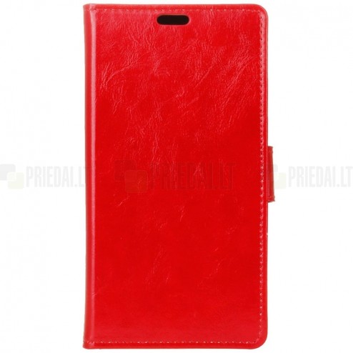Huawei Y5 II (Huawei Y5 2, Huawei Honor 5, Huawei Honor Play 5, Huawei Honor 5 Play) atverčiamas raudonas odinis dėklas, knygutė - piniginė