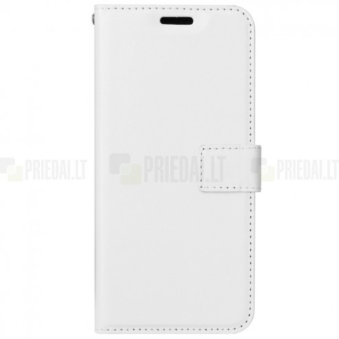 Huawei Y6 2019 (Y6 Prime 2019) atverčiamas baltas odinis dėklas, knygutė - piniginė
