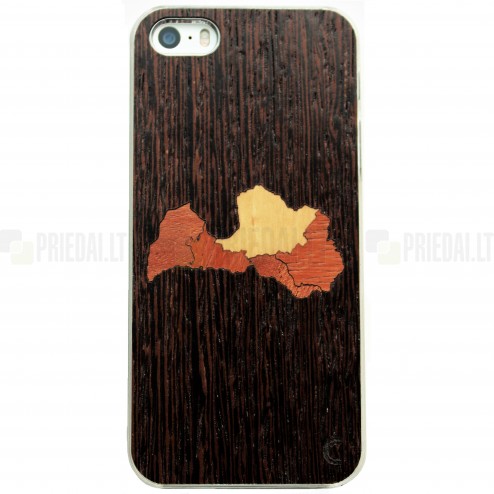 Apple iPhone SE (5, 5s) „Crafted Cover“ Latvija natūralaus medžio dėklas (tamsus medis)