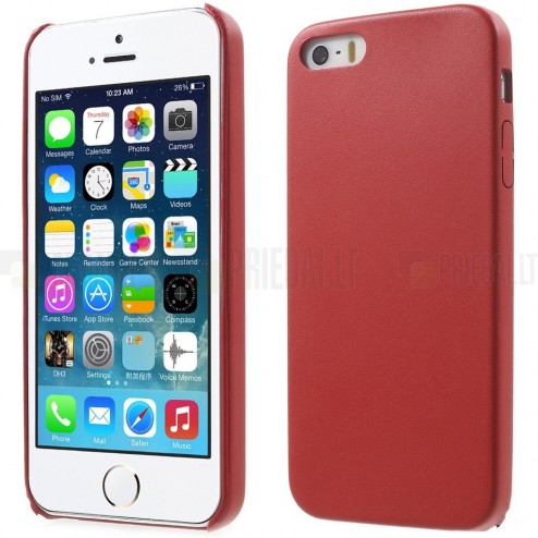Apple iPhone SE (5, 5s) raudonas odinis Slim Leather itin plonas dėklas - nugarėlė