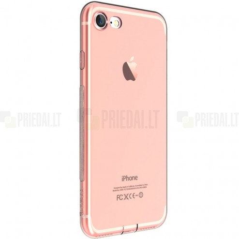 Apple iPhone 7 (iPhone 8) „Devia“ Naked Case TPU ploniausias silikoninis skaidrus rožinis permatomas dėklas ir apsauginis ekrano stiklas