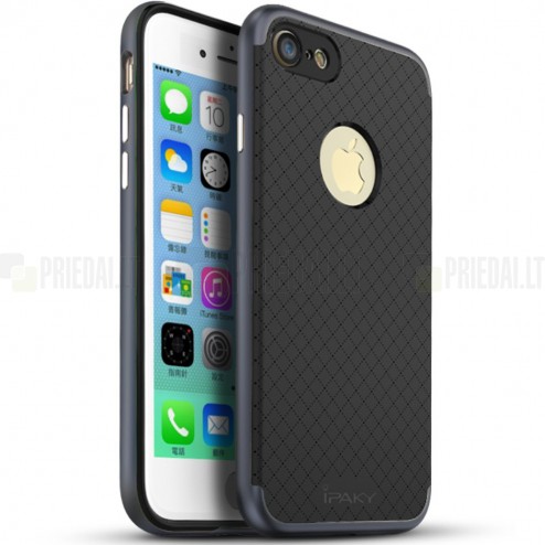 Apple iPhone 7 (iPhone 8) „IPAKY“ kieto silikono TPU juodas (pilkais apvadais) dėklas - nugarėlė