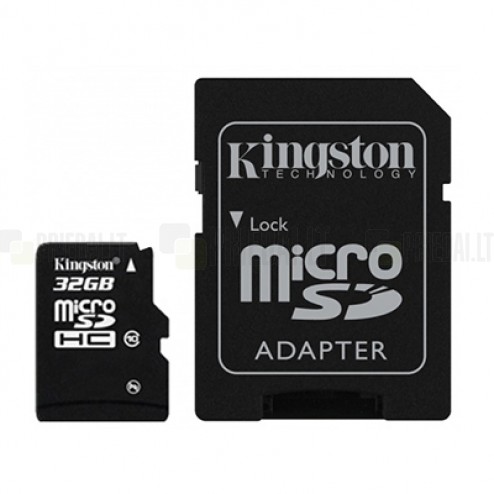 „Kingston“ MicroSD atminties kortelė 32 Gb, 10 Klasė, U1, V10 su SD adapteriu