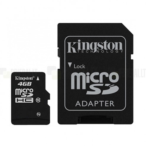 „Kingston“ MicroSD atminties kortelė 4 Gb, 10 Klasė su SD adapteriu