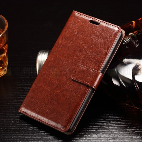 LG G4 Stylus (H635) atverčiamas rudas odinis dėklas - piniginė