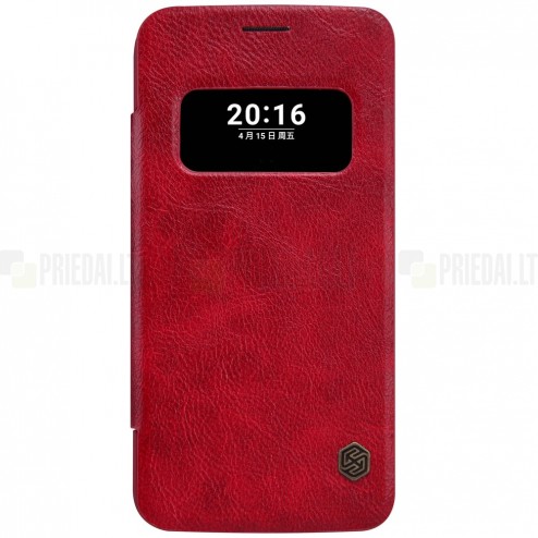 Prabangus „Nillkin“ Qin serijos raudonas odinis atverčiamas LG G5 H850 dėklas 