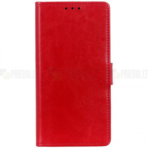 LG G8s Thinq raudonas odinis atverčiamas dėklas - knygutė