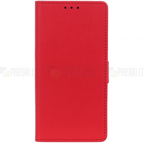 LG K40 raudonas odinis atverčiamas dėklas - knygutė
