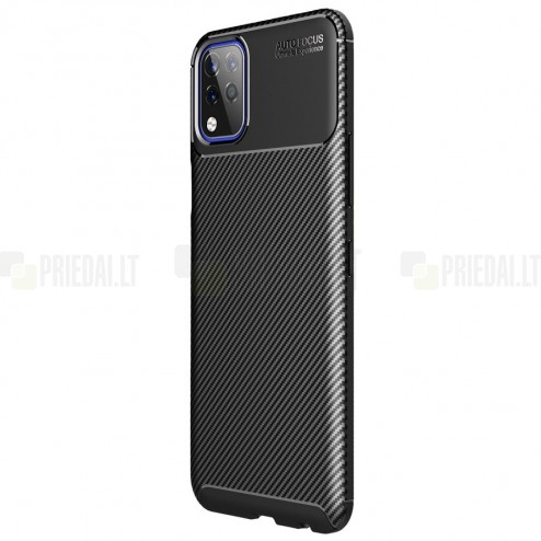 LG K42 „Carbon“ Fiber kieto silikono TPU juodas dėklas - nugarėlė