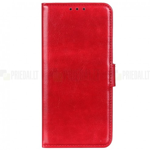LG K42 raudonas odinis atverčiamas dėklas - knygutė