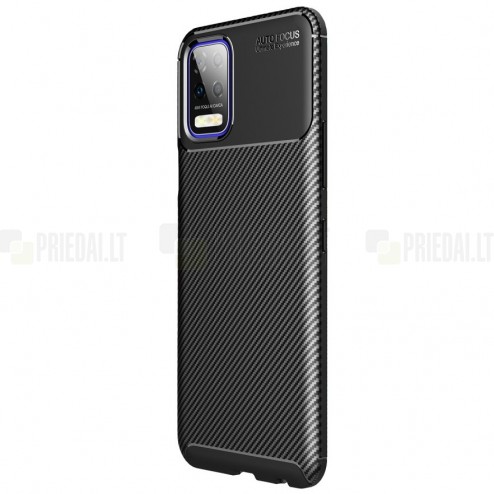 LG K52 „Carbon“ Fiber kieto silikono TPU juodas dėklas - nugarėlė
