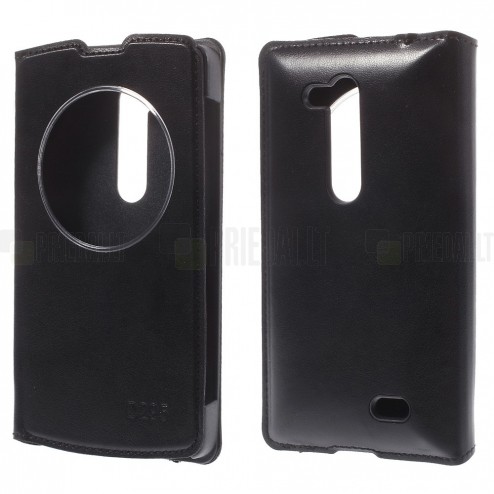 LG L Fino (D290, D295) juodas odinis atverčiamas „Smart Window“ dėklas - dangtelis