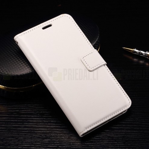 LG Nexus 5X atverčiamas baltas odinis dėklas - piniginė