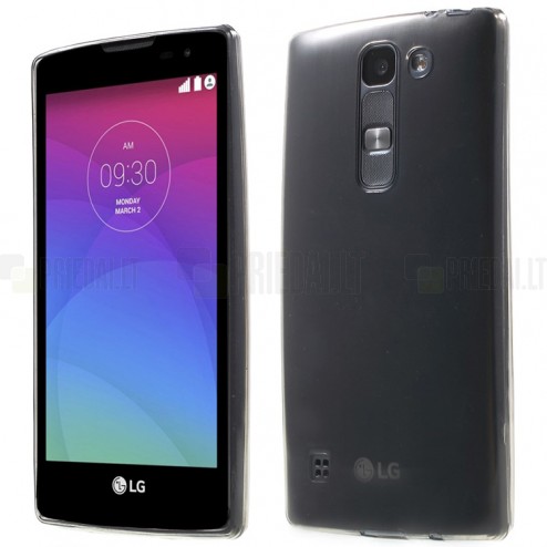 LG Spirit 4G LTE skaidrus (permatomas) kieto silikono TPU ploniausias pasaulyje pilkas dėklas