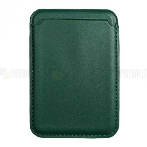 Magnetinis žalias odinis kortelės dėklas - kišenė