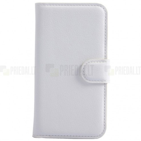 Meizu MX4 atverčiamas baltas odinis Litchi dėklas - piniginė