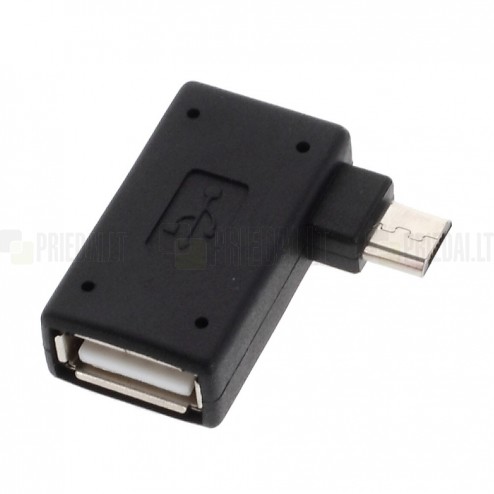 Micro USB 2.0 OTG juodas kampinis dešininis (dešinės pusės) adapteris - laidas