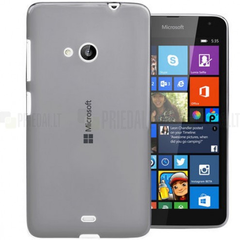 Microsoft Lumia 535 skaidrus (permatomas) kieto silikono TPU ploniausias pasaulyje pilkas dėklas