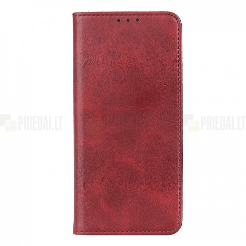 Motorola Moto G14 „Split“ raudonas odinis atverčiamas dėklas - knygutė