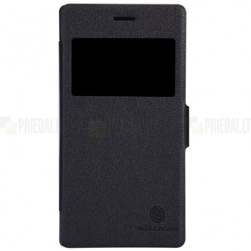 Sony Xperia M2 juodas odinis atverčiamas Nillkin Fresh dėklas