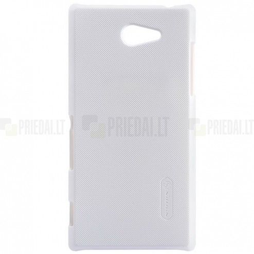 Nillkin Frosted Shield Sony Xperia M2 baltas plastikinis dėklas + apsauginė ekrano plėvelė