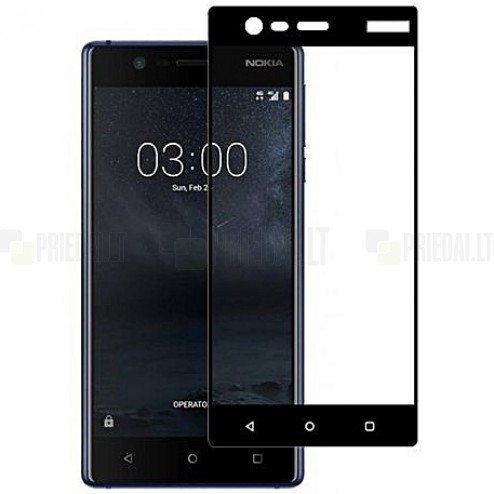 Nokia 3 „Imak“ 9H Tempered Glass sustiprintos apsaugos juodas pilnai dengiantis apsauginis ekrano stiklas 0,2 mm 
