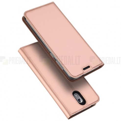 „Dux Ducis“ Skin serijos Nokia 3.1 (2018) rožinis odinis atverčiamas dėklas