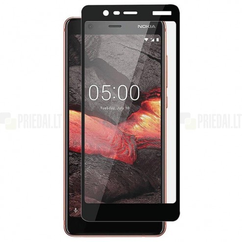 Nokia 5.1 (2018) „Rurihai“ 9H Tempered Glass sustiprintos apsaugos juodas pilnai dengiantis apsauginis ekrano stiklas 0,26 mm 