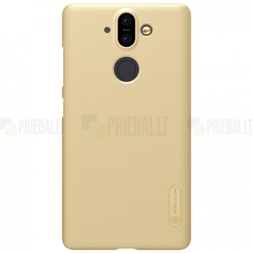 Nillkin Frosted Shield Nokia 8 Sirocco (Nokia 9) auksinis plastikinis dėklas + apsauginė ekrano plėvelė
