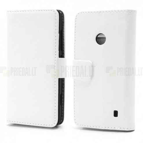 Baltas odinis atverčiamas Nokia Lumia 520 dėklas - piniginė