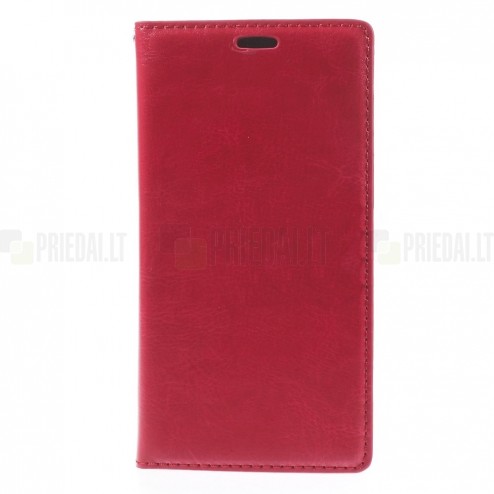 Nokia Lumia 730 (735) atverčiamas raudonas odinis dėklas - piniginė