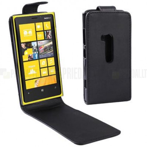 Atverčiamas juodas odinis Nokia Lumia 920 - dėklas