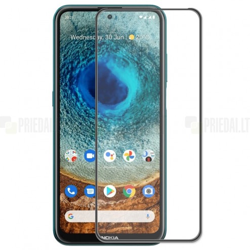 Nokia X20 (X10) „Hat-Prince“ 9H Tempered Glass sustiprintos apsaugos juodas pilnai dengiantis apsauginis ekrano stiklas 0,26 mm
