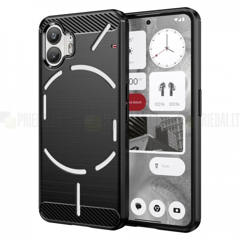 Nothing Phone 2 „Carbon“ kieto silikono TPU juodas dėklas - nugarėlė