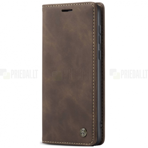 OnePlus 13 CaseMe Retro solidus atverčiamas rudas odinis dėklas - knygutė