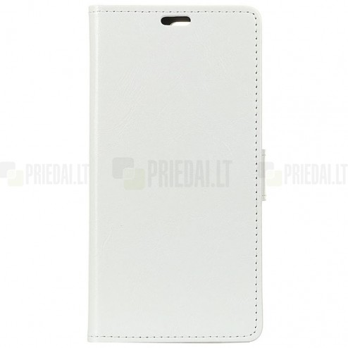 OnePlus 6 (Six) atverčiamas baltas odinis dėklas, knygutė - piniginė