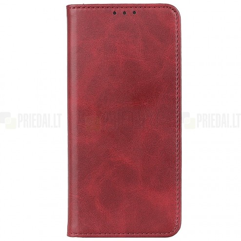 OnePlus Nord N100 „Split“ raudonas odinis atverčiamas dėklas - knygutė