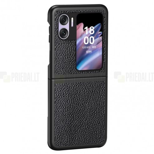 Oppo Find N2 Flip Deluxe Leather juodas odinis dėklas - nugarėlė
