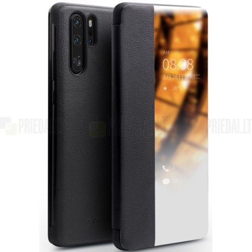 Huawei P30 Pro „QIALINO“ atverčiamas juodas odinis dėklas - knygutė