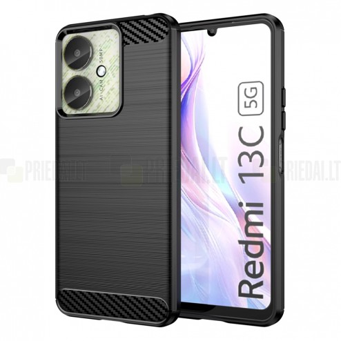 Xiaomi Redmi 13C / Poco C65 „Carbon“ kieto silikono TPU juodas dėklas - nugarėlė | Priedai.lt