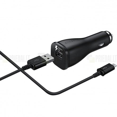 Originalus Samsung Adaptive Fast Charging EP-LN915U automobilinis įkroviklis juodas su micro usb laidu (2000 mA / 1670mA)