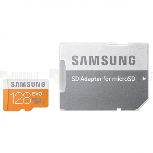„Samsung“ Evo MicroSD atminties kortelė 128 Gb, 10 Klasė su SD adapteriu