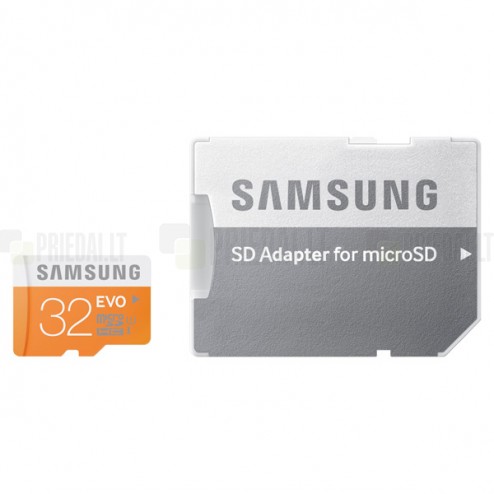 „Samsung“ Evo MicroSD atminties kortelė 32 Gb, 10 Klasė su SD adapteriu