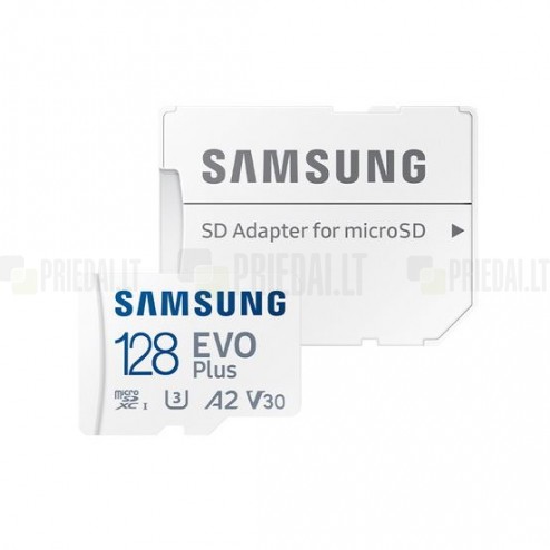 „Samsung“ Evo Plus MicroSD atminties kortelė 128 Gb, 10 Klasė U3, 4K HD Ultra su SD adapteriu